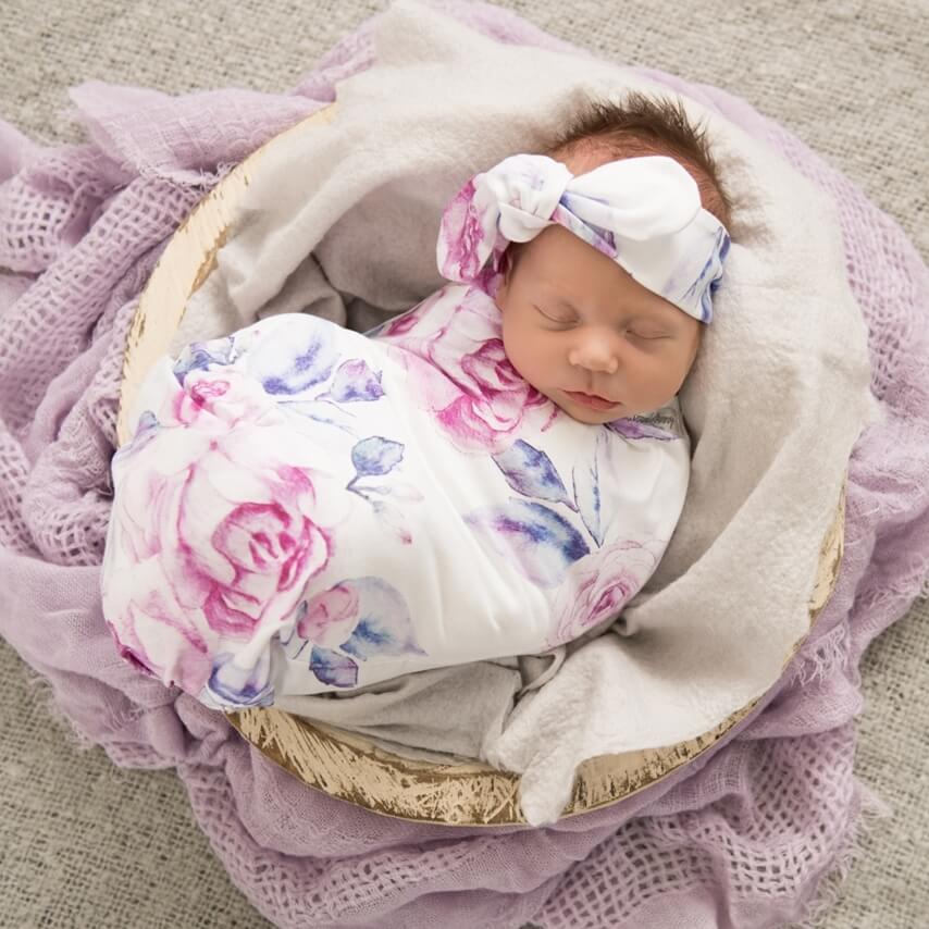 Baby Jersey Wrap & Topknot Set | Lilac Skies