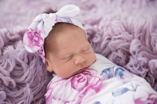 Baby Jersey Wrap & Topknot Set | Lilac Skies