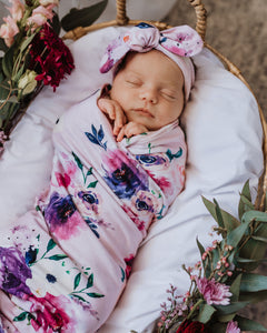 Baby Jersey Wrap & Topknot Set | Floral Kiss