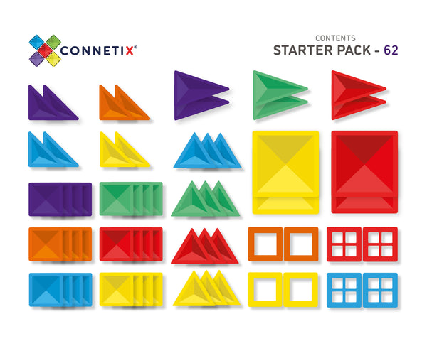 Connetix Tiles - 62 Piece Rainbow Starter Pack [New Look!]