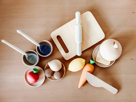 Wooden Kitchen Tools and Food Set
