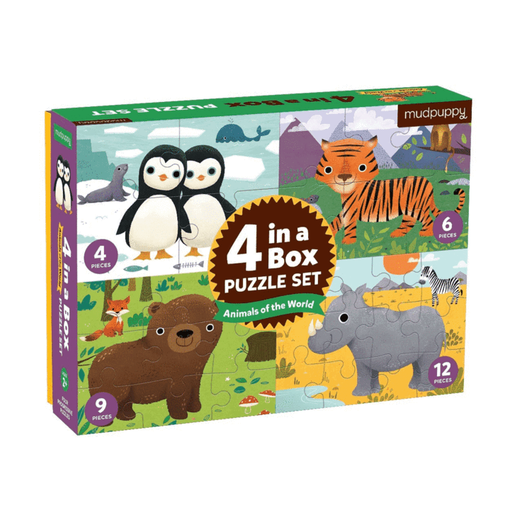 Mudpuppy - Animals Of The World 4-In-A-Box Progressive Puzzle
